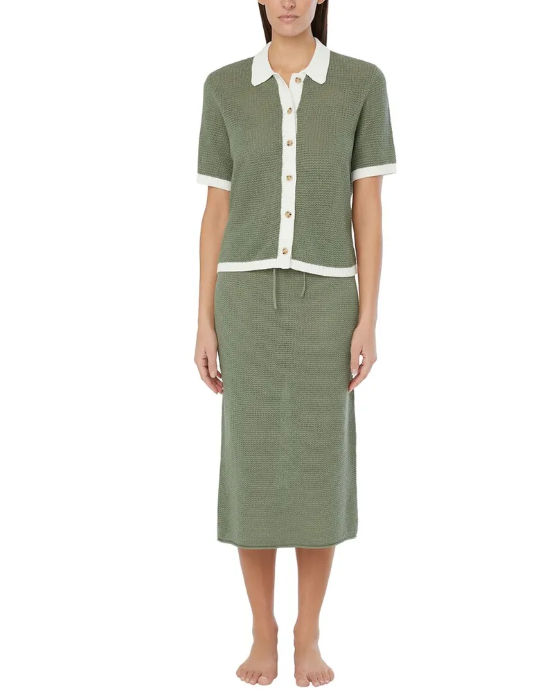Onia Linen Knit Low Rise Midi Skirt Nocolor