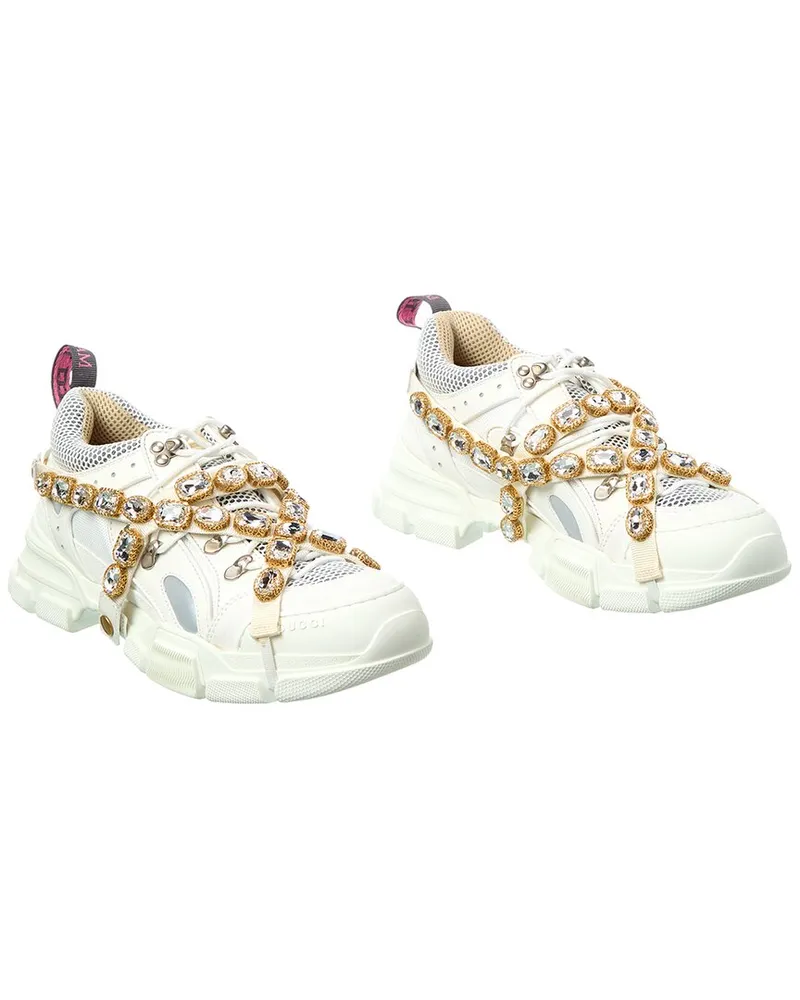 Gucci Flashtrek Leather & Mesh Sneaker (Authentic Pre-Loved White