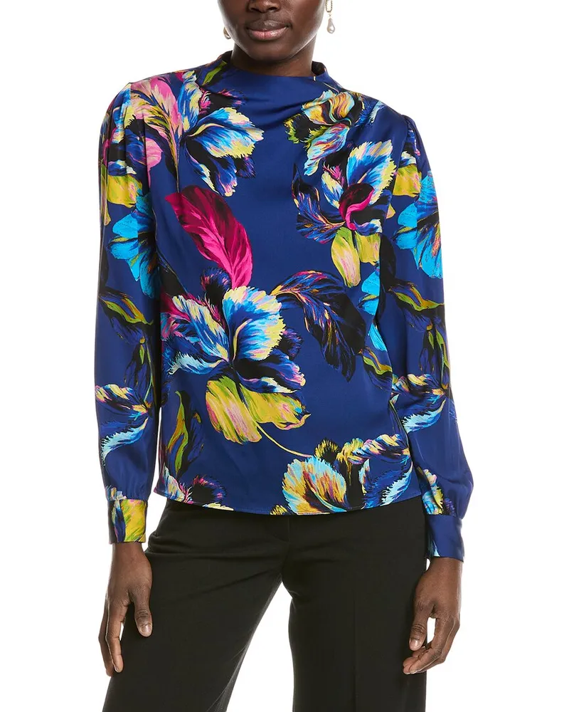 Elie Tahari The Tien Silk-Blend Blouse Blue