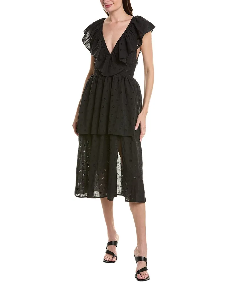 WeWoreWhat Slit Front Eyelet Ruffle Midi Dress Nocolor