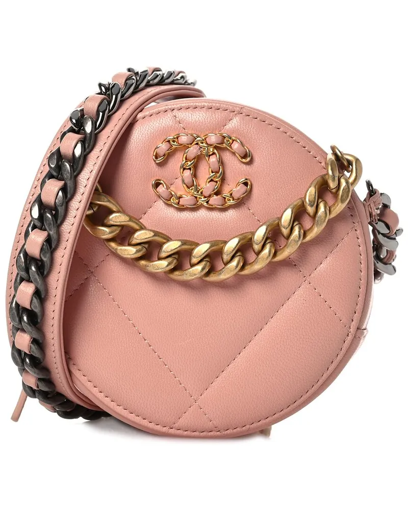 Chanel Baby Pink Lambskin Quilted Leather Chanel 19 Round Clutch With Chain  (Authentic Pre-Loved Nocolor