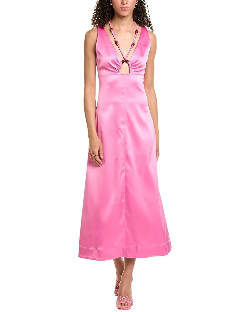 Ganni Double Satin Halter Neck Maxi Dress Pink