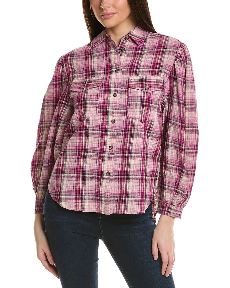 Isabel Marant Etoile Checked Linen-Blend Blouse Pink