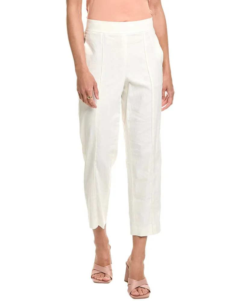 Vince Mid-Rise Tapered Linen-Blend Pull-On Pant White