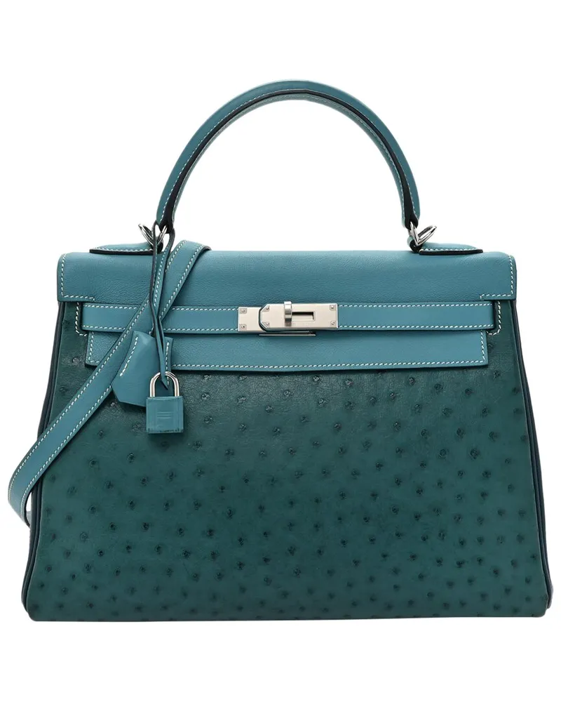 Hermès Turquoise Ostrich Kelly Retourne 32 (Authentic Pre-Loved Nocolor