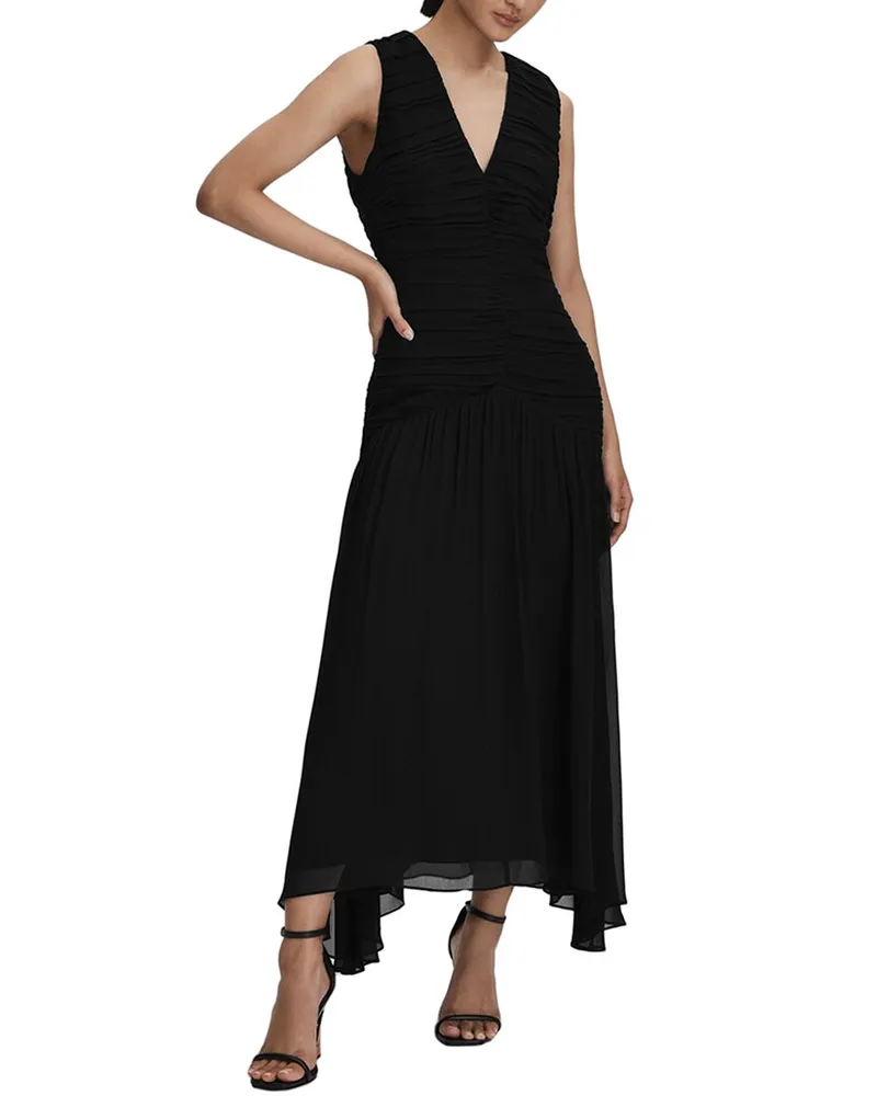 Reiss Saffy Ruched Bodycon Dress Black