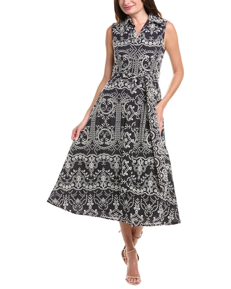 Badgley Mischka Embroidered Midi Dress Blue