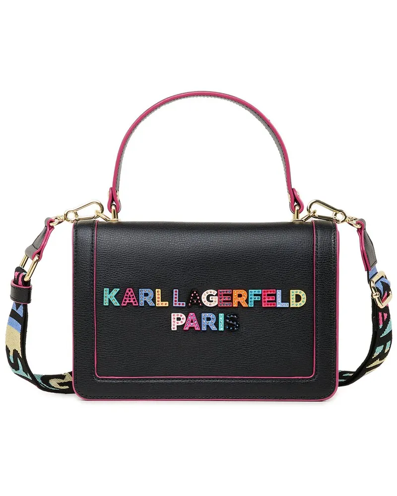 Karl Lagerfeld Simone Front Flap Leather Crossbody Black