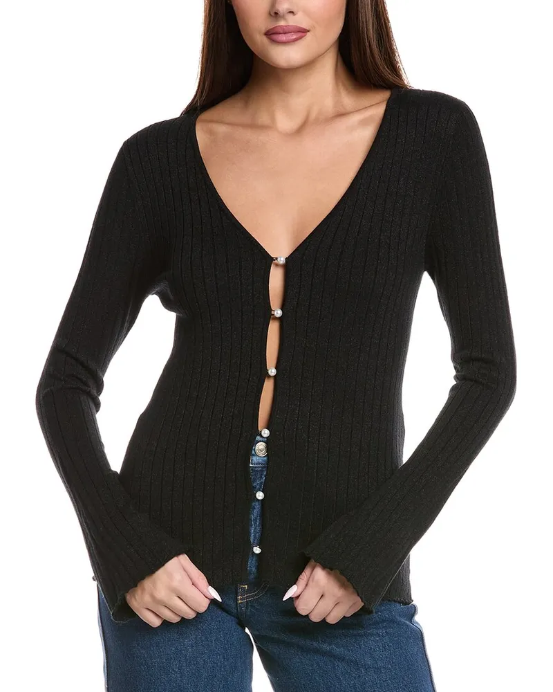 Majestic Metallic Rib Cardigan Black