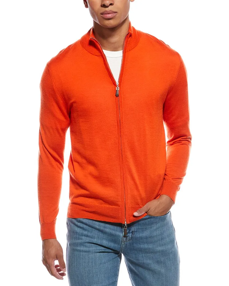 N.Peal Hyde Fine Gauge Cashmere & Silk-Blend Full Zip Sweater Orange
