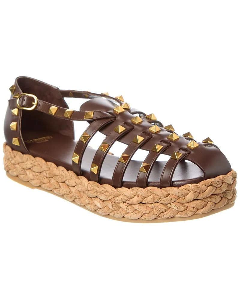 Valentino Garavani Rockstud 30 Leather Platform Sandal Brown