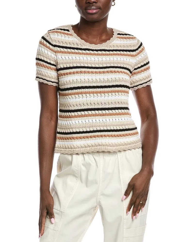 Autumn Cashmere Cotton by  Mixed Stitch Stripe Sweater Beige