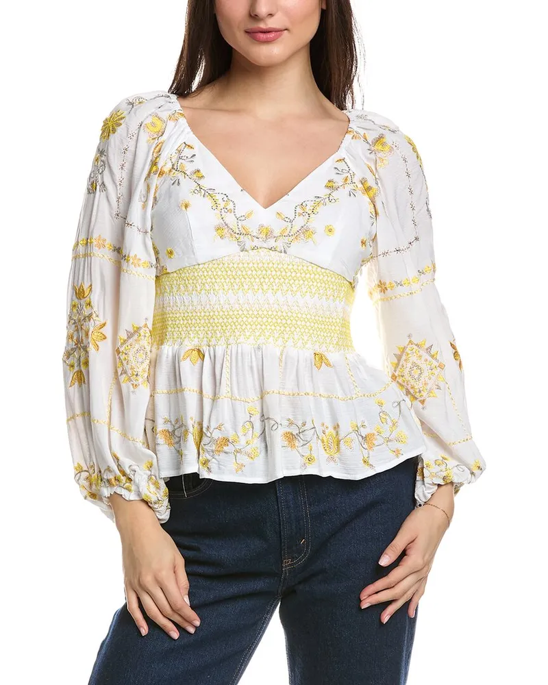 Hale Bob Embroidered Smocked Top