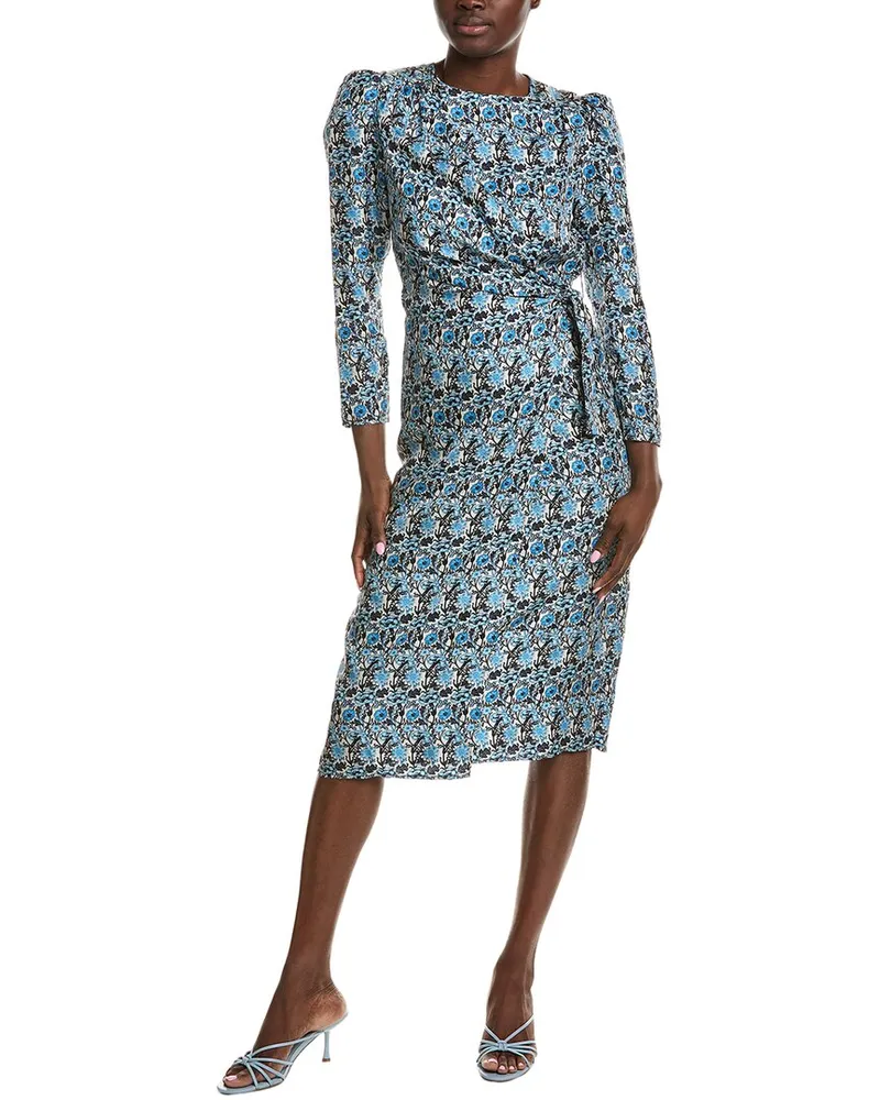 Sandro Puff Sleeve Silk Wrap Dress Blue