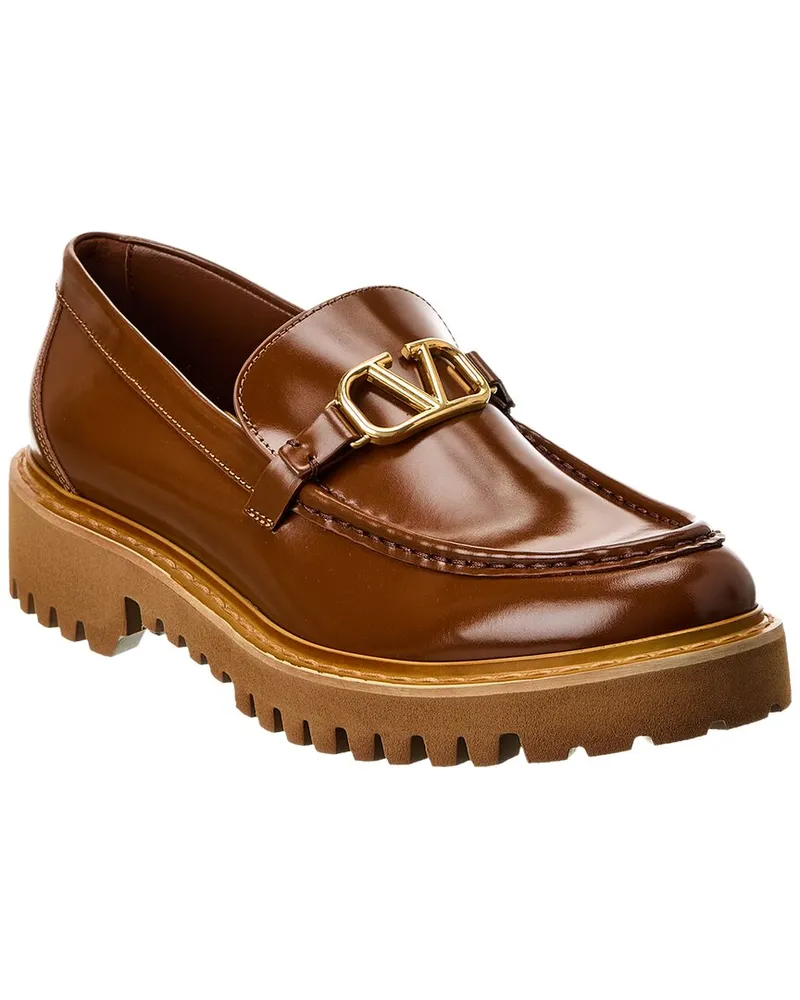 Valentino Garavani VLogo Signature Leather Loafer Brown