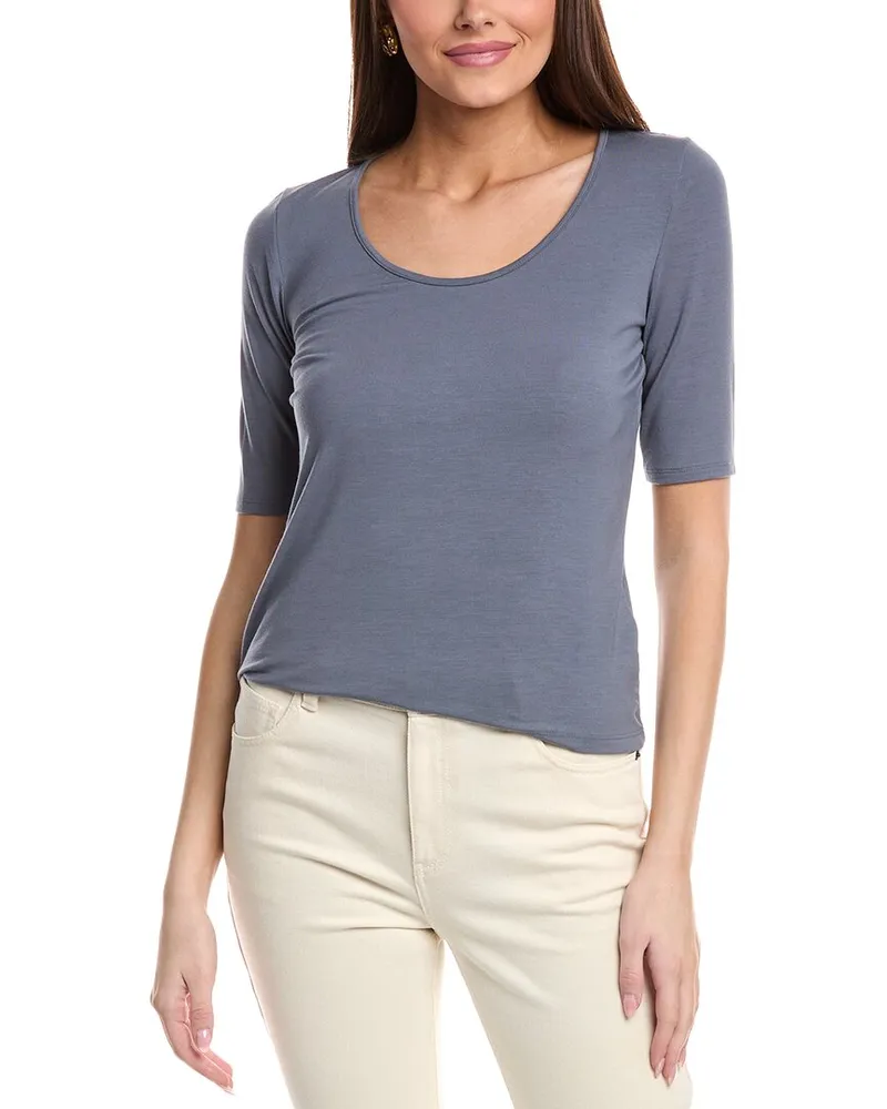 Vince Elbow-Sleeve Scoop Neck T-Shirt Blue