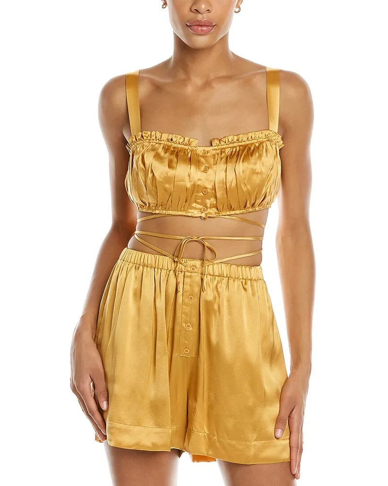 NICHOLAS Tracy Silk Crop Top Brown