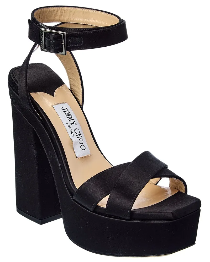 Jimmy Choo Gaia 140 Satin Platform Sandal Black