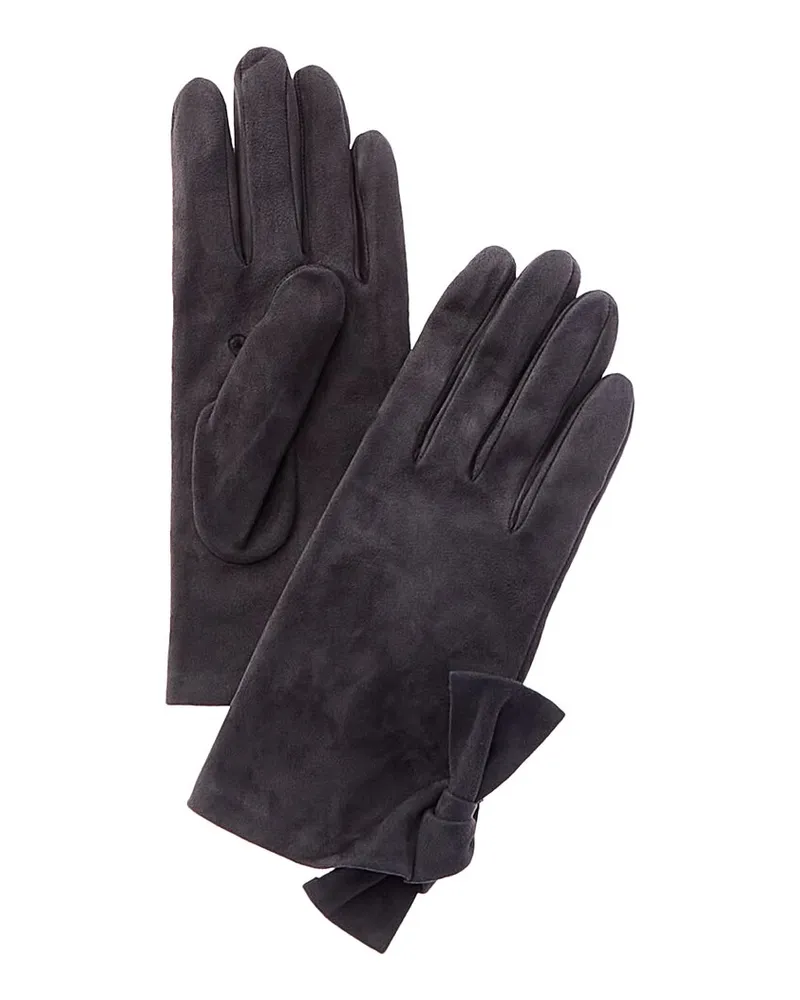 portolano  Bow Silk-Lined Suede Gloves Grey