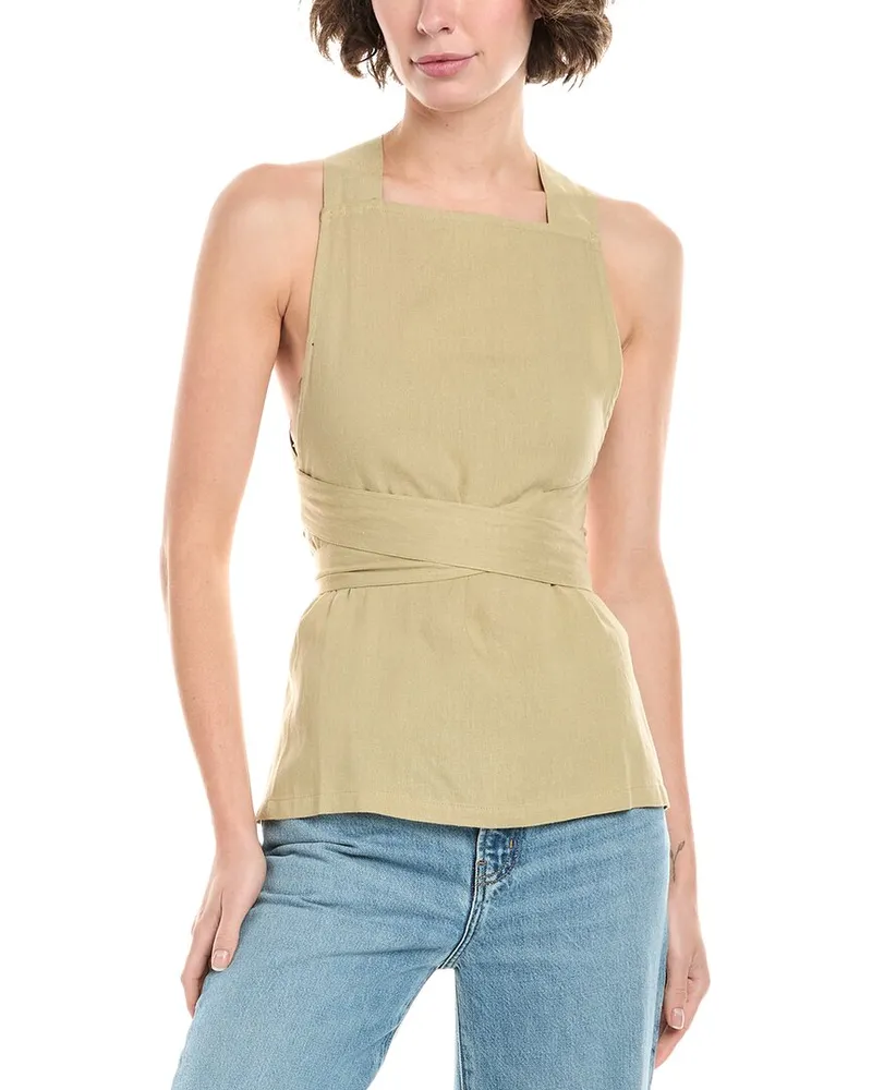 WeWoreWhat Linen-Blend Wrap Top Green