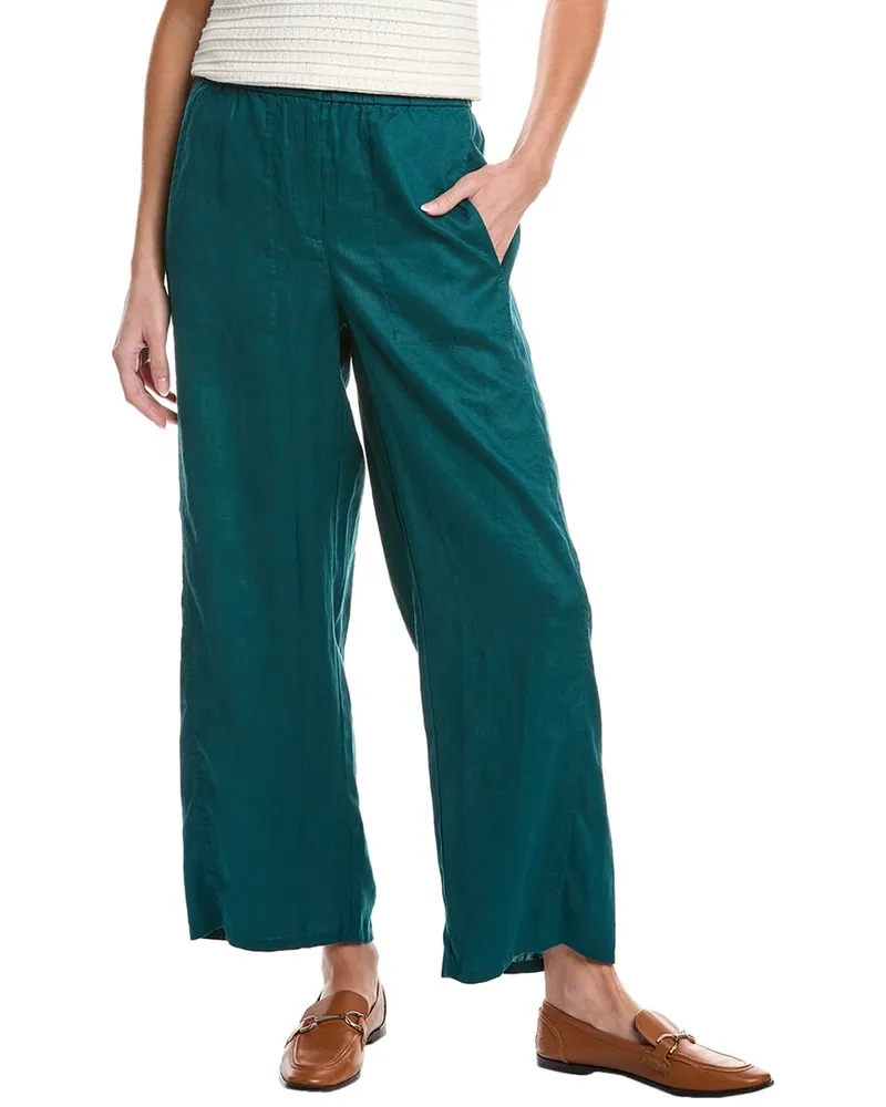 Eileen Fisher Linen Wide Ankle Pant Blue