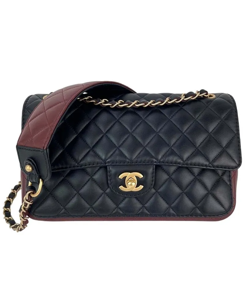 Chanel Black Leather Quilted Strap Into Flap Shoulder Bag (Authentic Pre-Loved Nocolor