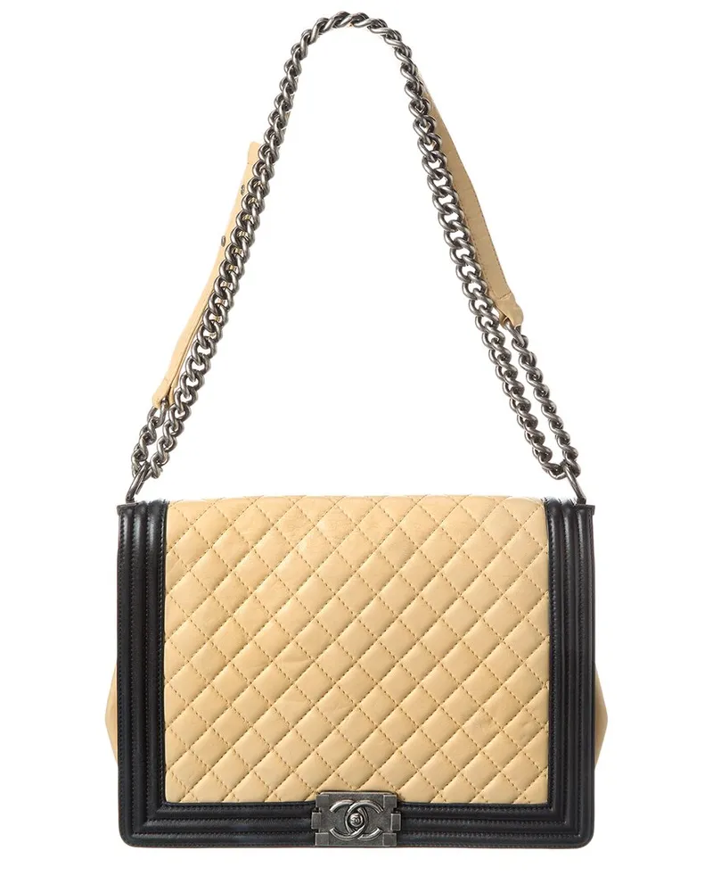 Chanel Beige Quilted Lambskin Leather Large Boy Bag (Authentic Pre-Loved Nocolor