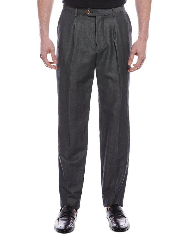 Brunello Cucinelli Leisure Fit Wool & Linen-Blend Pant Nocolor