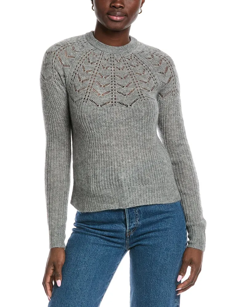 Autumn Cashmere Scalloped Pointelle Yoke Cashmere & Silk-Blend Sweater Grey