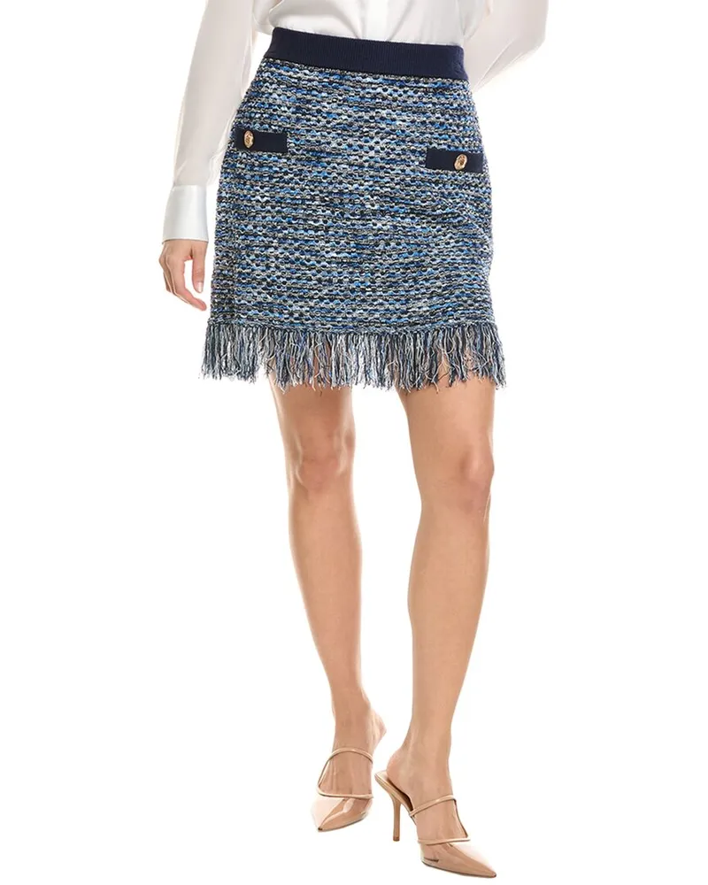 Milly Kali Tweed Wool-Blend Skirt Blue