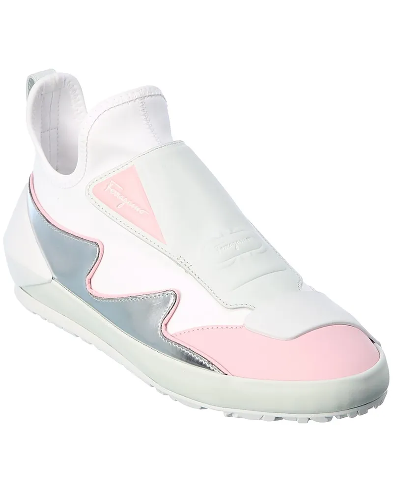 Ferragamo Nile Neoprene & Leather Sock Sneaker White