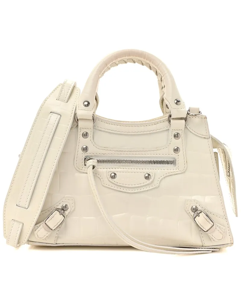 Balenciaga Silver Croc-Embossed Calfskin C Leather Semi Shiny Neo Classic Mini  City (Authentic Pre-Loved Nocolor