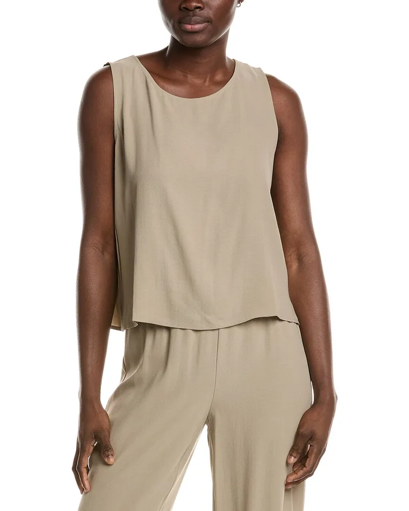Eileen Fisher Ballet Neck Short Silk Shell Brown