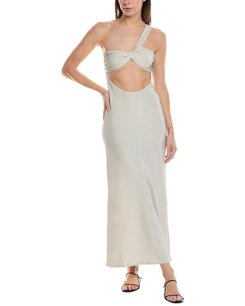 WeWoreWhat Ruched Asymmetrical Knit Maxi Dress White