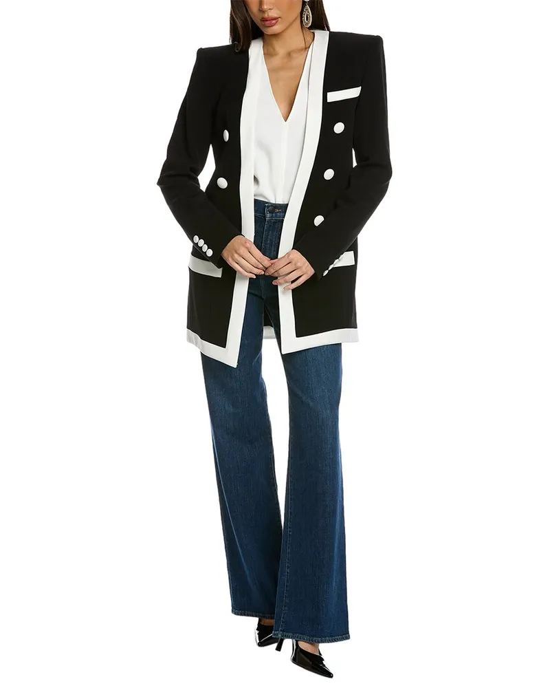 Balmain Long Collarless 6-Button Crepe Jacket Black