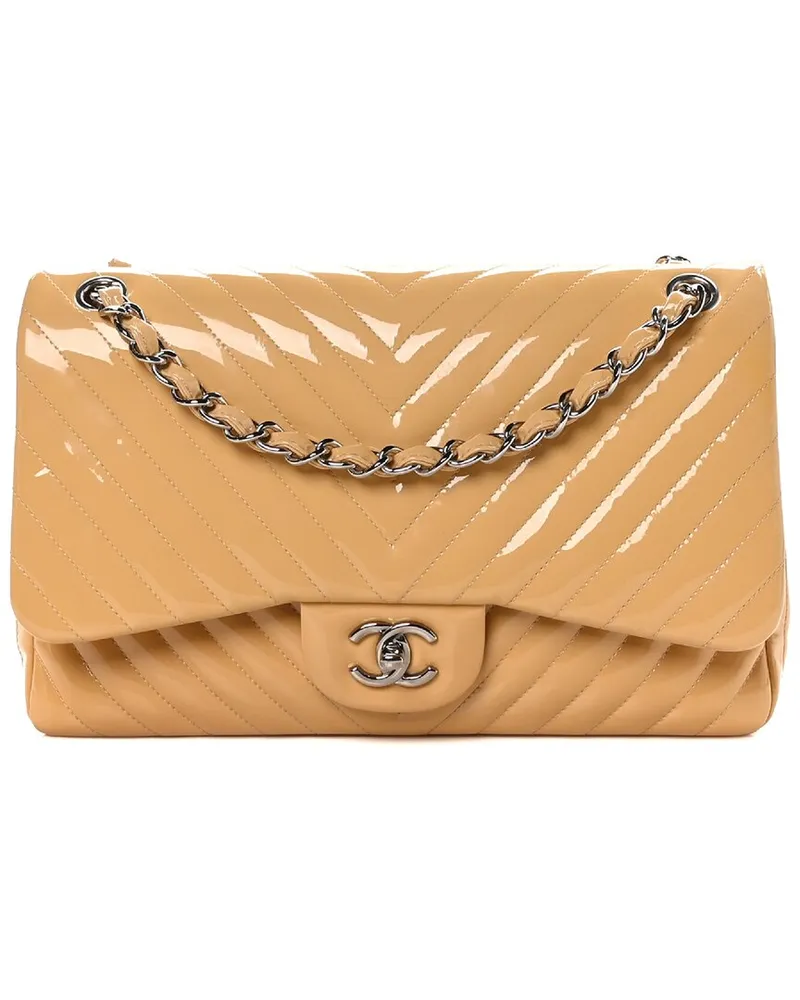 Chanel Beige Quilted Patent Leather Jumbo Double Flap Bag (Authentic Pre-Loved Nocolor