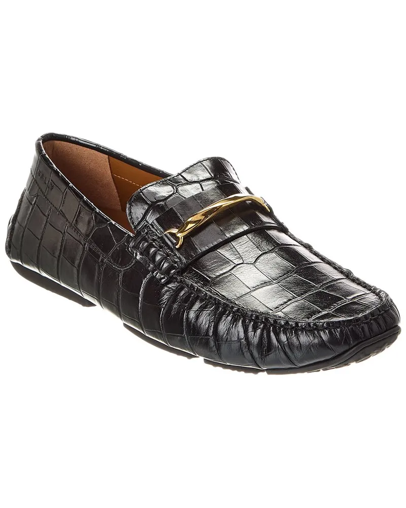 Bally Perley Croc-Embossed Leather Loafer Black