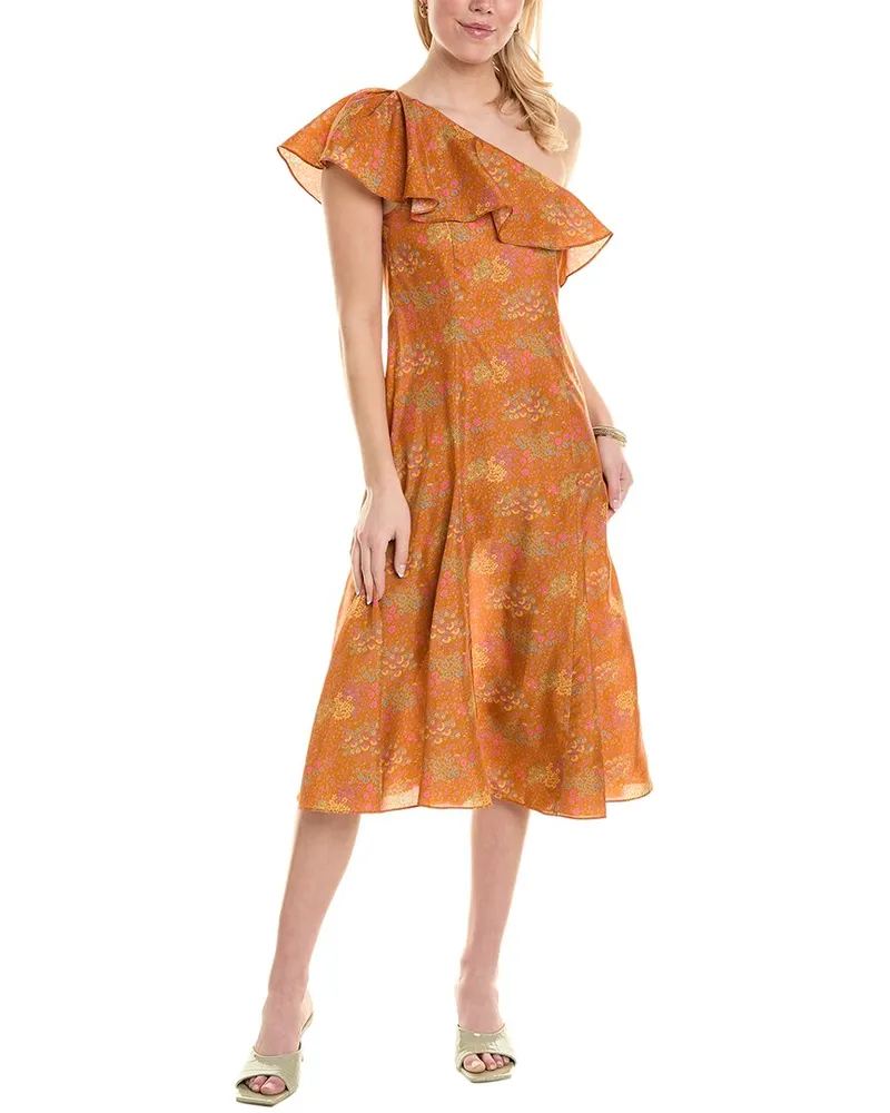 Rebecca Taylor Isabelle Silk Midi Dress Orange