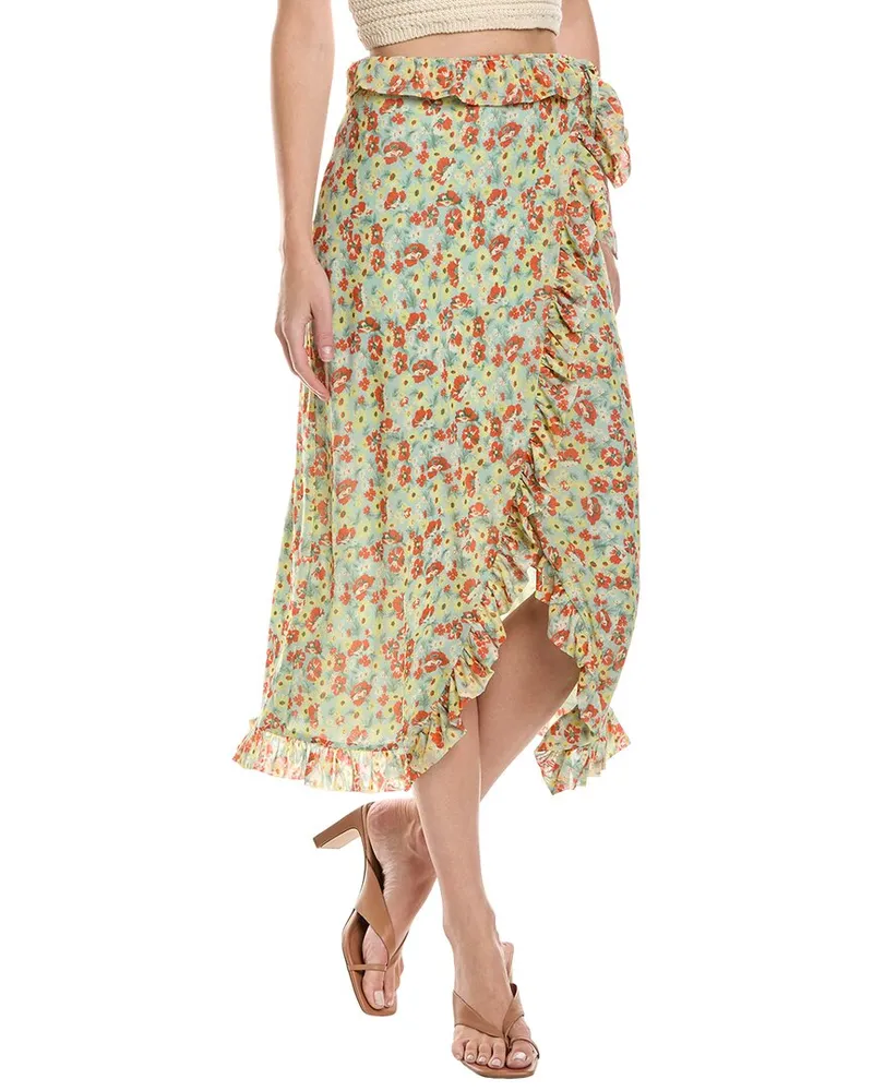 Ganni Mesh Ruffle Midi Skirt Green