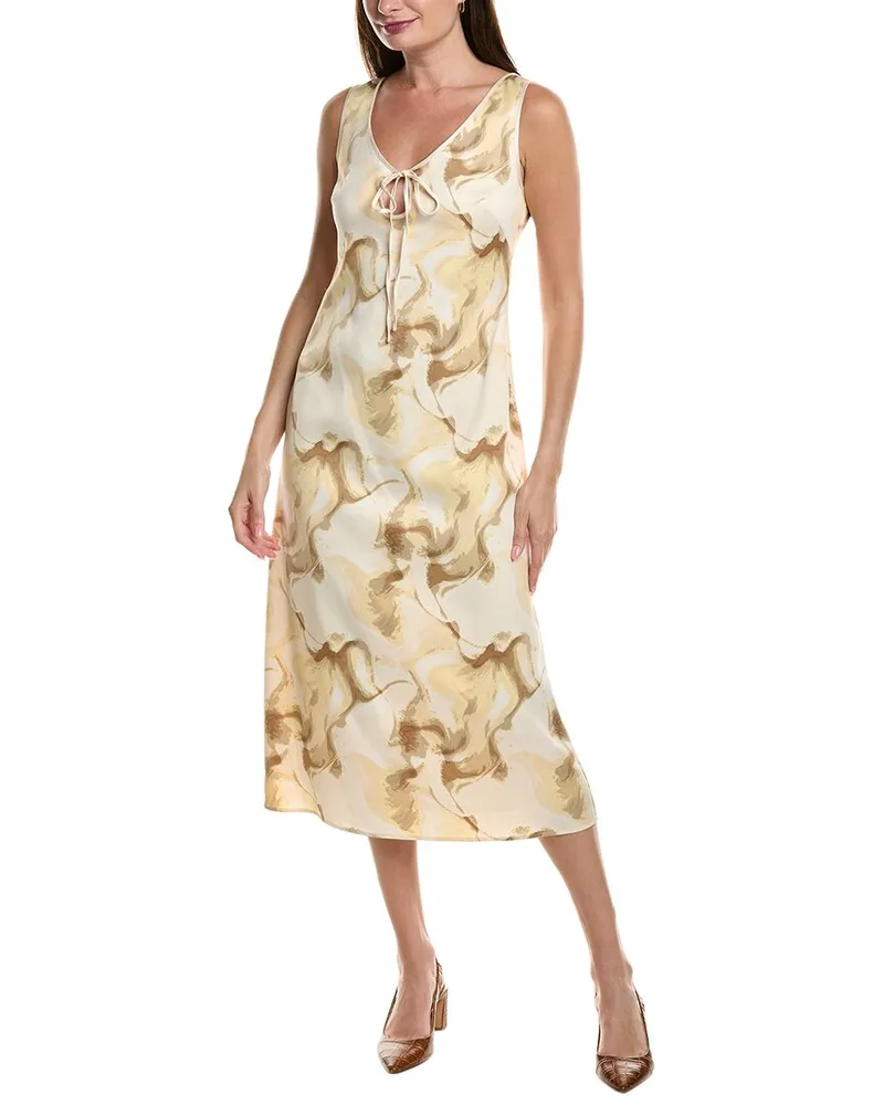 Kenneth Cole Textured Satin Midi Dress Beige