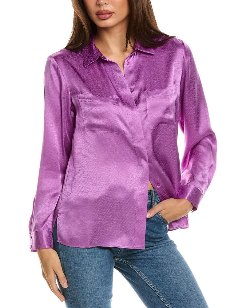 Frame Denim Slim Fit Silk Shirt Purple