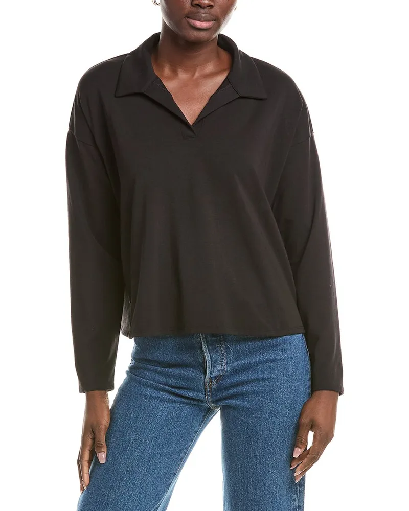 Eileen Fisher Boxy Henley Top Black