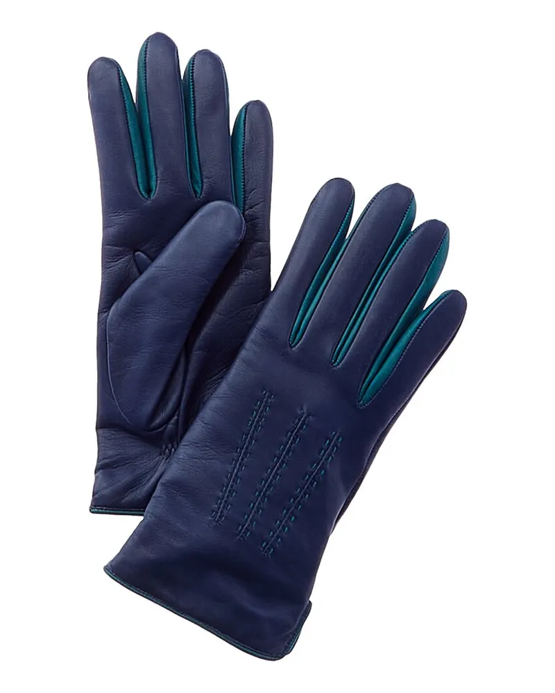 portolano  Two-Tone Cashmere-Lined Leather Gloves Blue