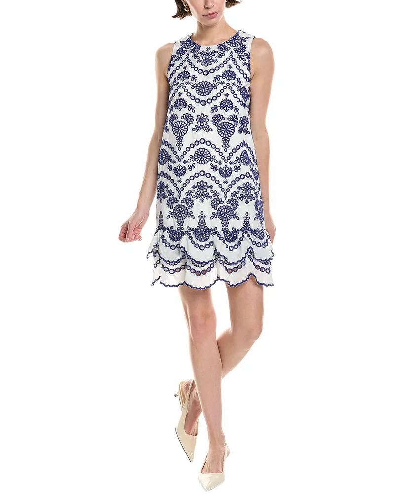 Anne Klein Embroidered Eyelet Shift Dress Blue