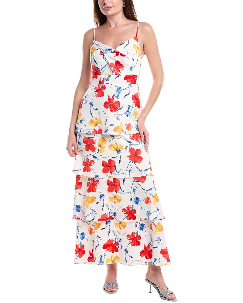 Anne Klein Cowl Neck Tiered Maxi Dress White