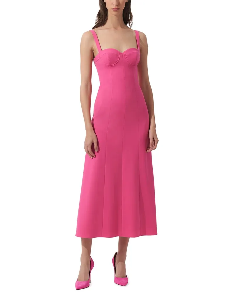 Carolina Herrera New York Thin Strap Bustier Wool-Blend Midi Dress Red