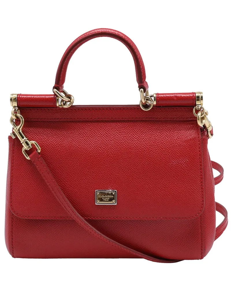 Dolce & Gabbana Red Leather Small Sicily Top Handle Bag (Authentic Pre-Loved Nocolor