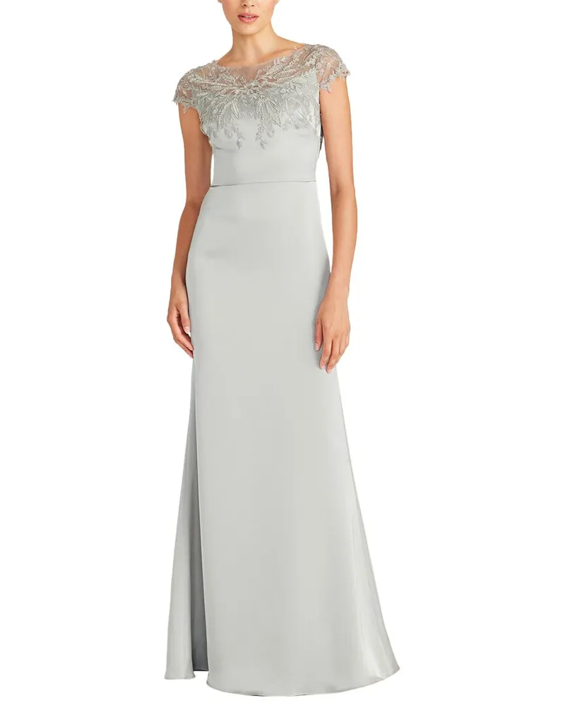 THEIA Cosette Applique Satin Gown Nocolor