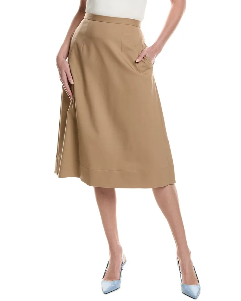 Theory Rounded Wool-Blend Midi Skirt Nocolor