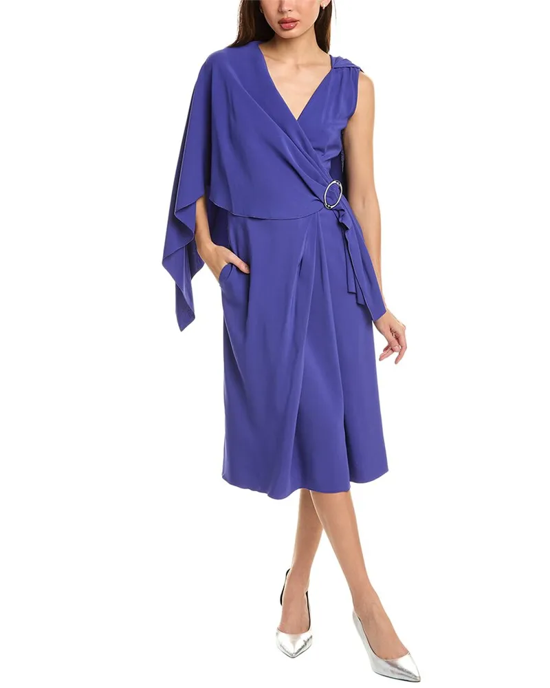 Alberta Ferretti Cape Midi Dress Blue
